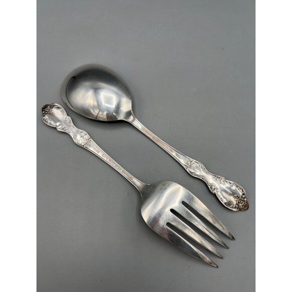 Wm Rogers GRAND ELEGANCE Silver-Plated Ornate Serving Spoon & Meat Fork Set VTG - Picture 5 of 13
